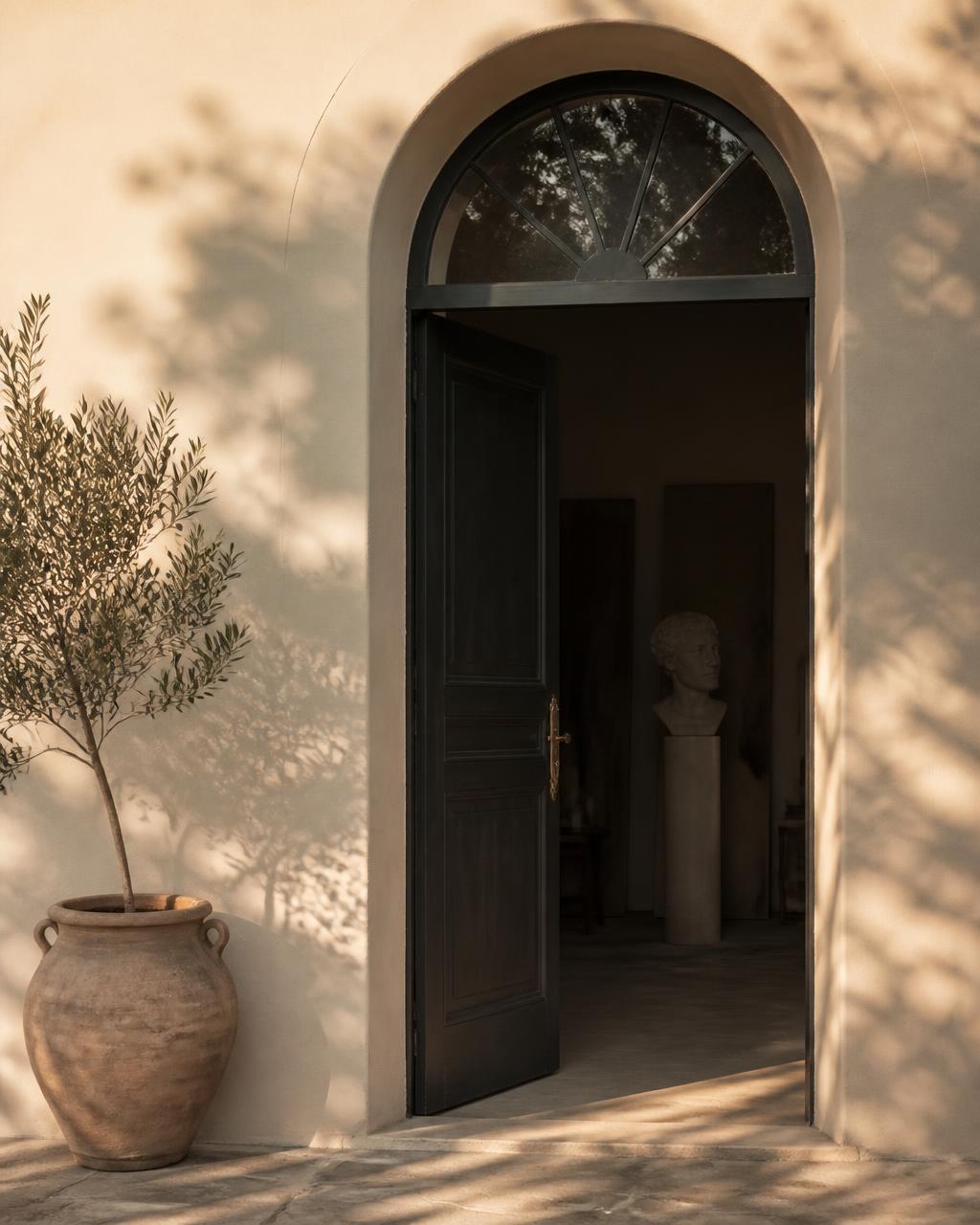 Arched entrance of the AURALUNA workshop in Tuscany