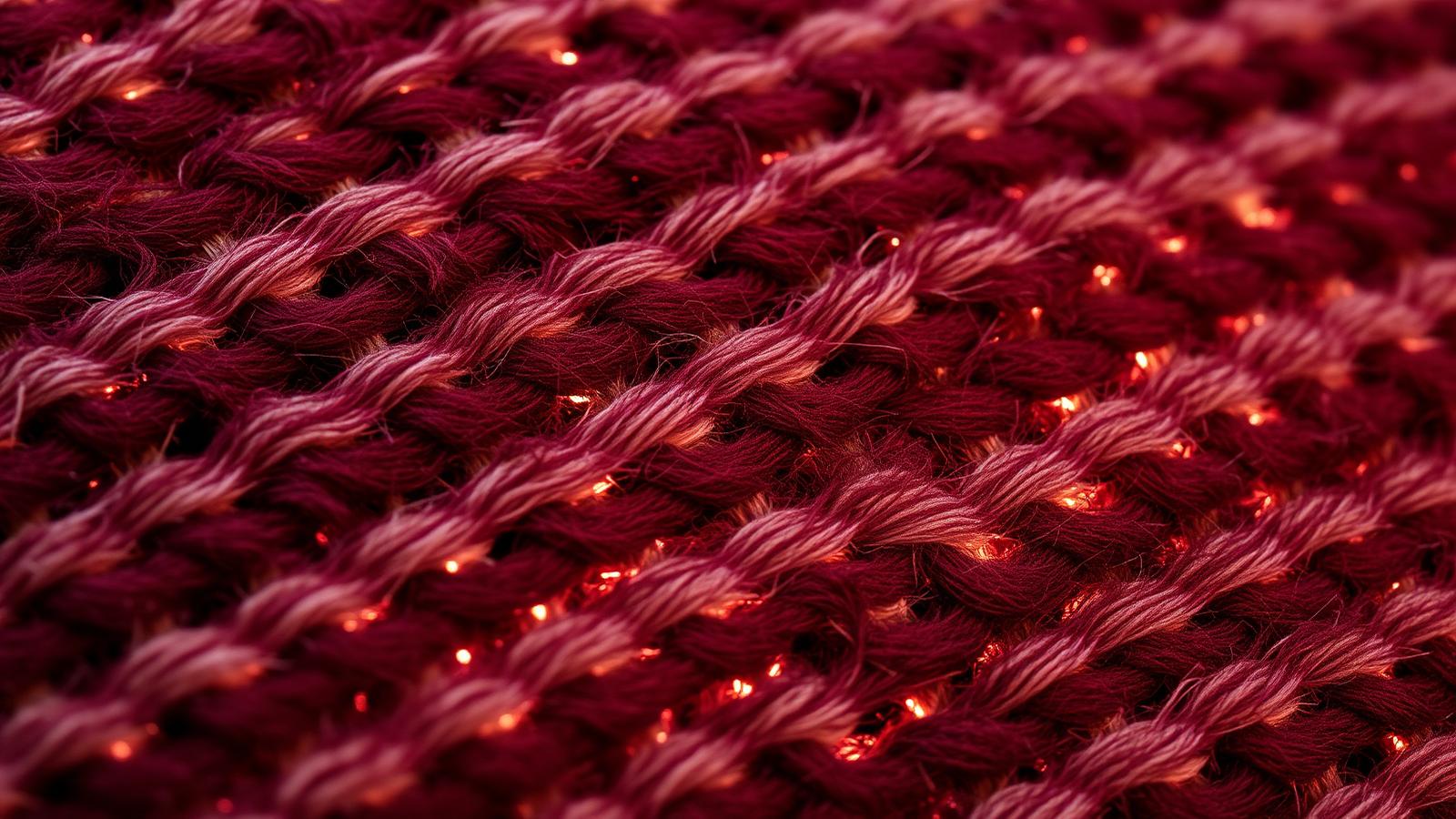 Macro weave of burgundy wool catching light